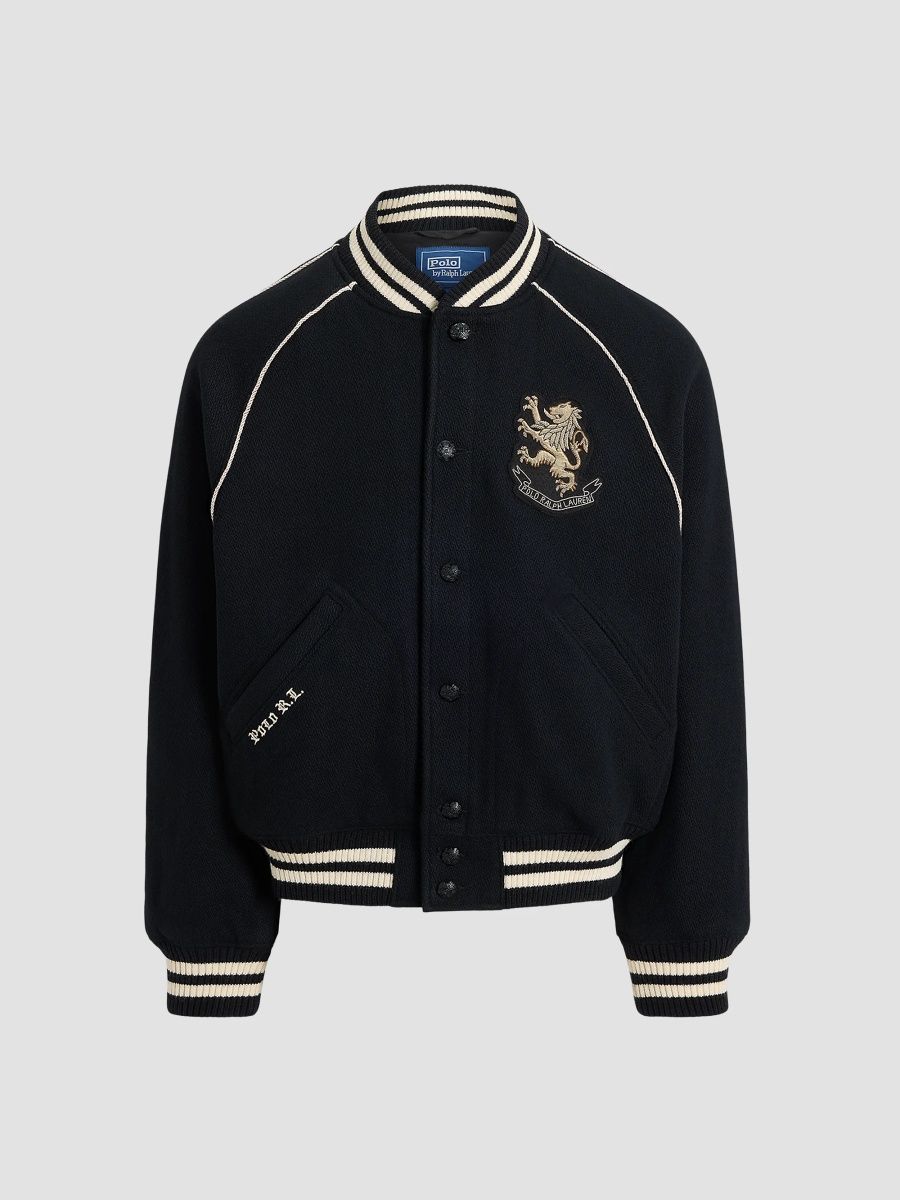Polo Ralph Lauren Men's Bullion-Patch Wool-Blend Bomber Jacket - Polo Black - Size XXL