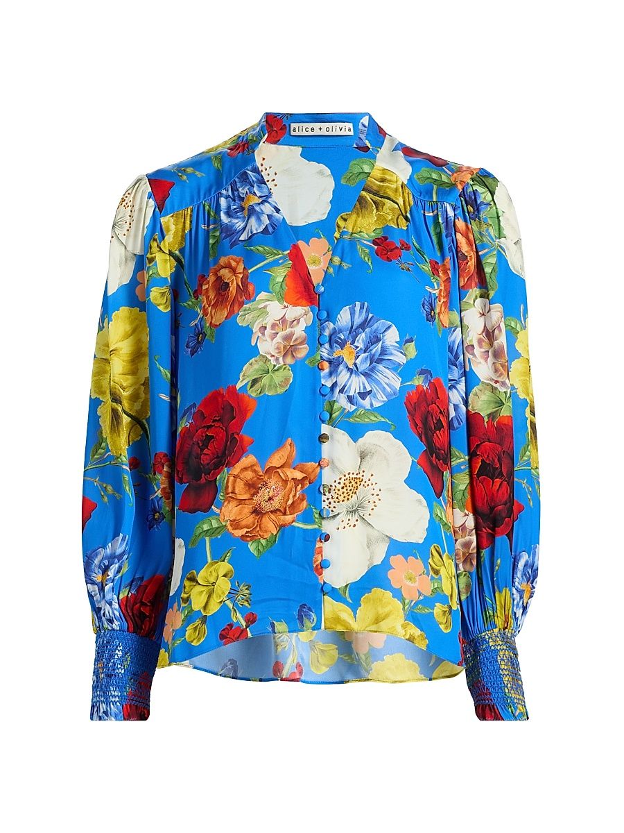 Women's Serena Floral Button-Front Blouse - Endless Blossom Blue Iris - Size XL