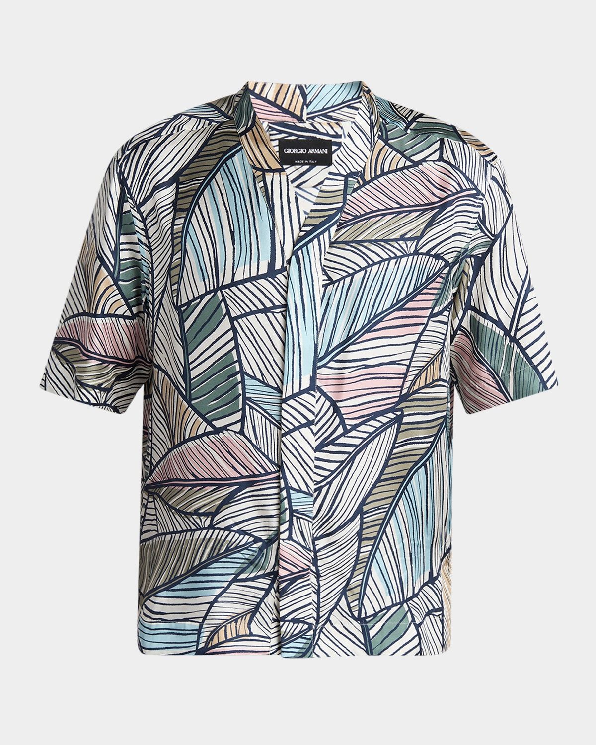 Men & apos;s Palm-Print Silk Twill Camp Shirt