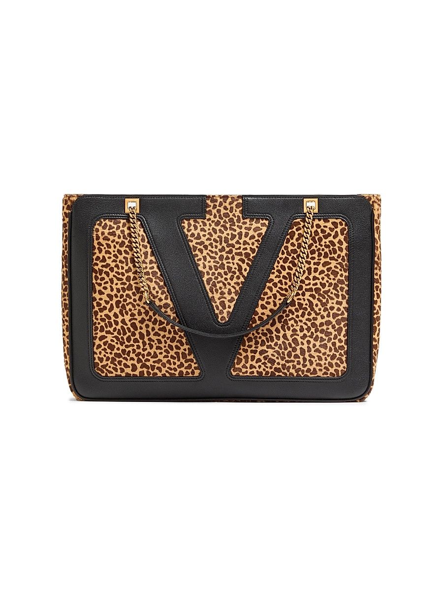 Women's Viva Superstar Medium Shopping Bag in Calfskin with Pony Effect - Animal Print