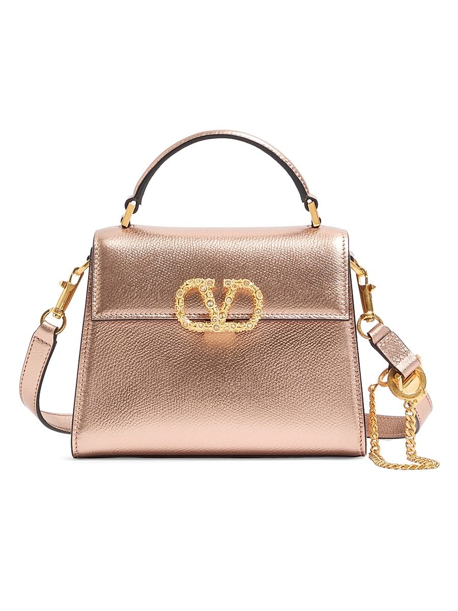 Women's VSling Mini Top Handle Bag in Laminated Grainy Calfskin - Rose Cannelle