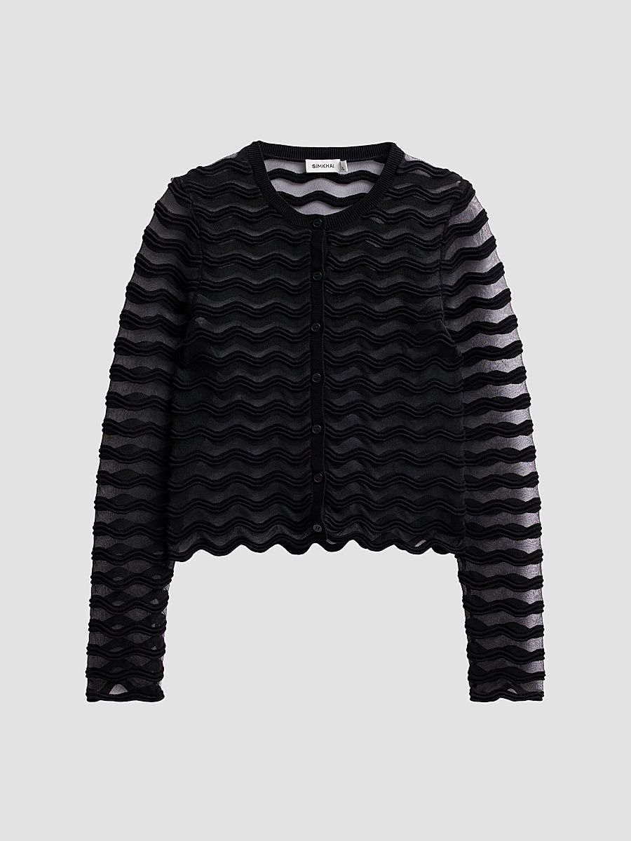 Women's Maxime Sheer Chevron Cardigan - Black - Size XS