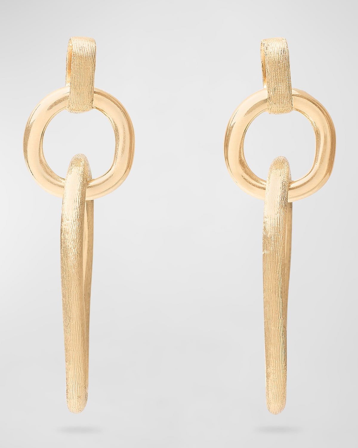 18K Yellow Gold Polished and Engraved Link Drop Earrings