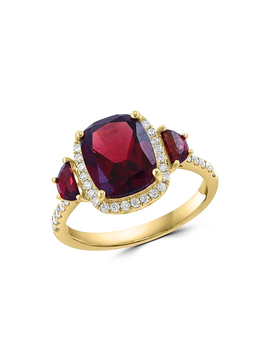 Women's 14K Yellow Gold, Garnet & 0.26 TCW Diamond Ring - Yellow Gold - Size 7