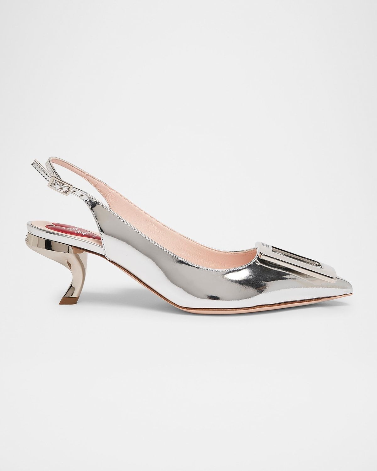 Virgule Metallic Buckle Slingback Pumps