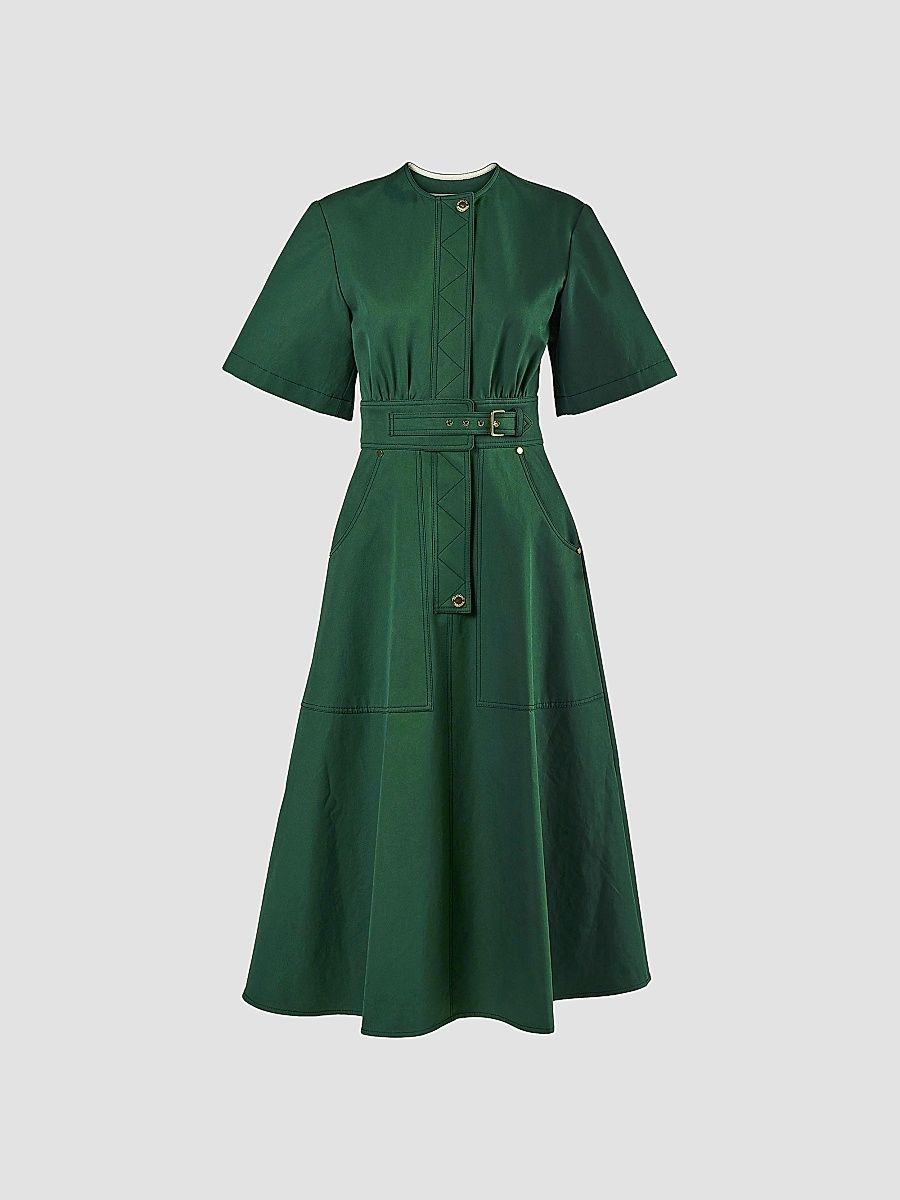 Women's Cotton Belted Shirtdress - Racing Green - Size 16