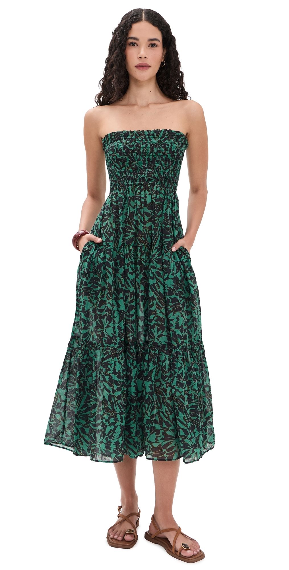 Ulla Johnson Lucca Smocked Coverup Dress Neptune M