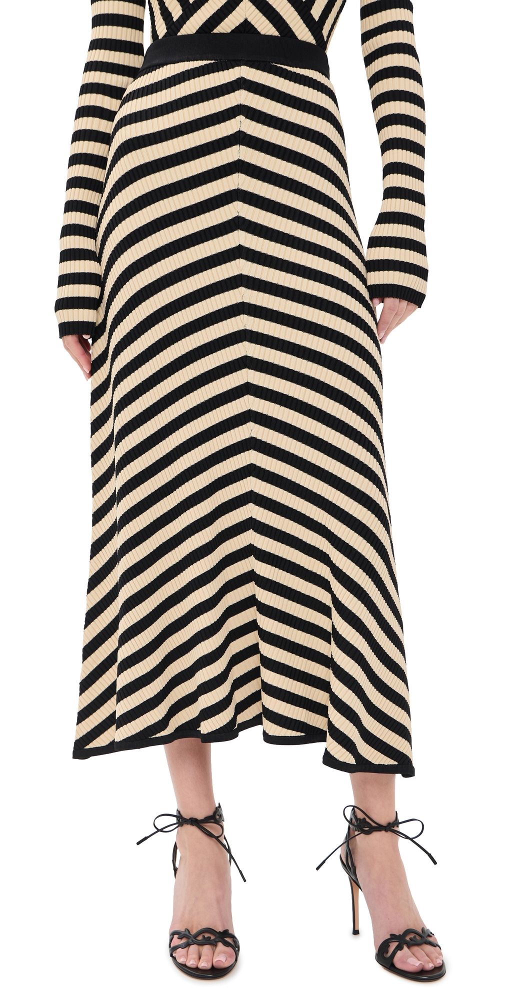 Zimmermann Valiant Deco Stripe Midi Skirt Black/Cream 3