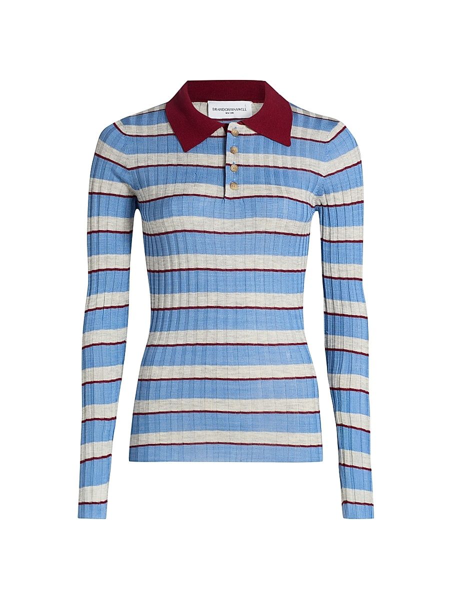 Women's The Joni Knit Polo Top - Blue Stripe - Size XL