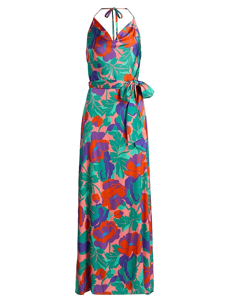 Women's Corrine Dahlia Cowlneck Maxi Dress - Coral Floral - Size 14