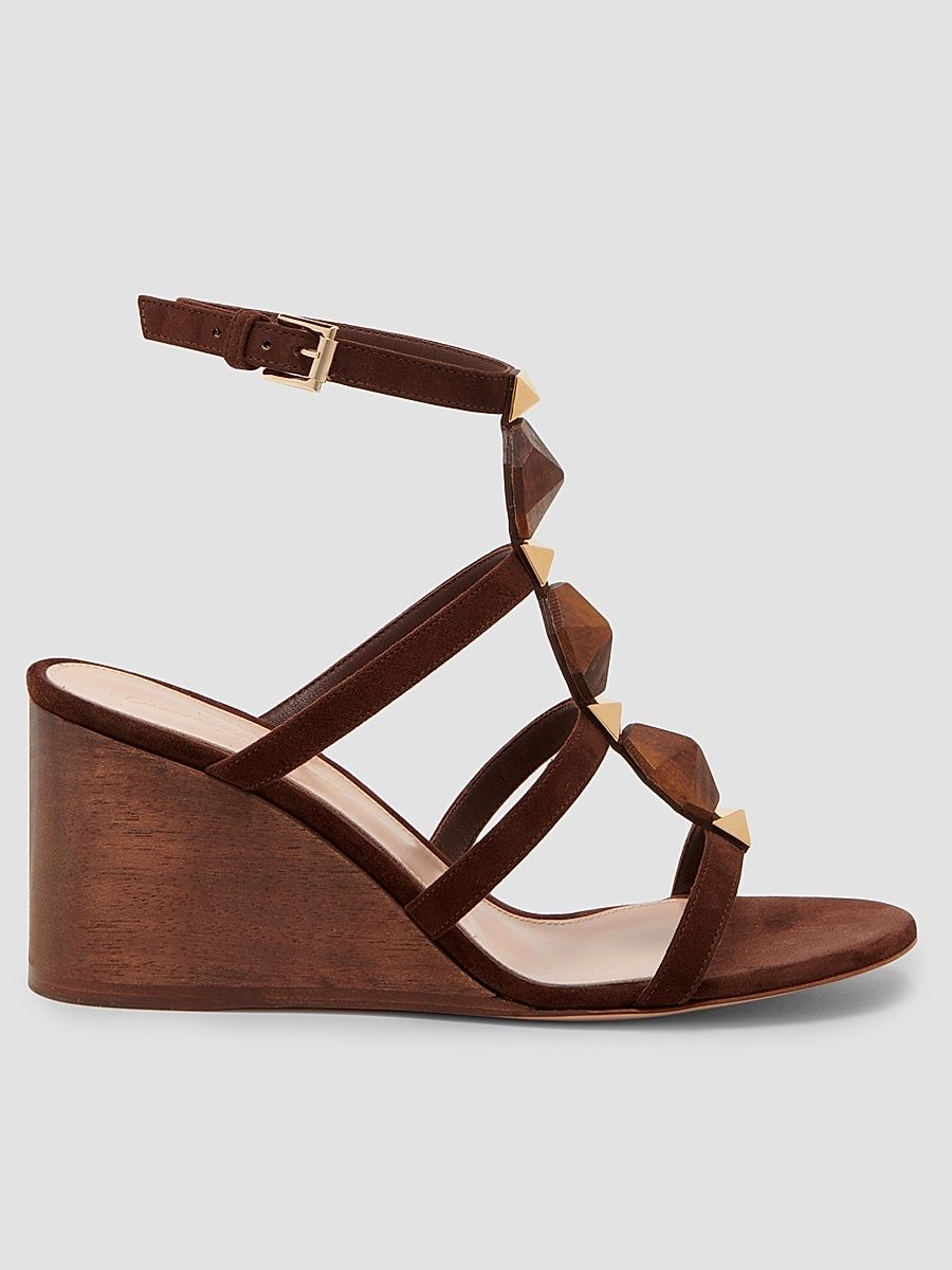 Women's 70MM Beaded Suede Wedges - Brown - Size 8