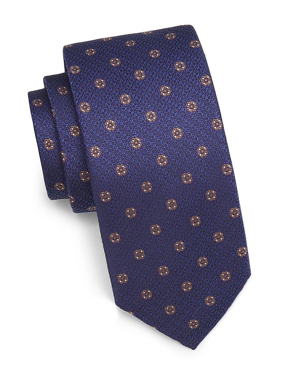 Men's Textured Medallion Silk Tie - Blue