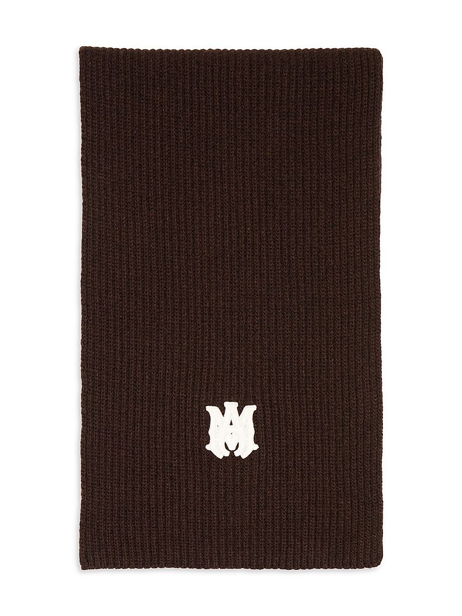 Men's Logo Virgin Wool Scarf - Dark Brown