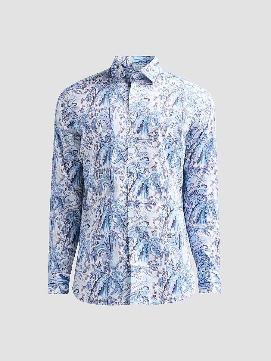Men's Roma Stretch-Cotton Shirt - Print On White Base - Size 15