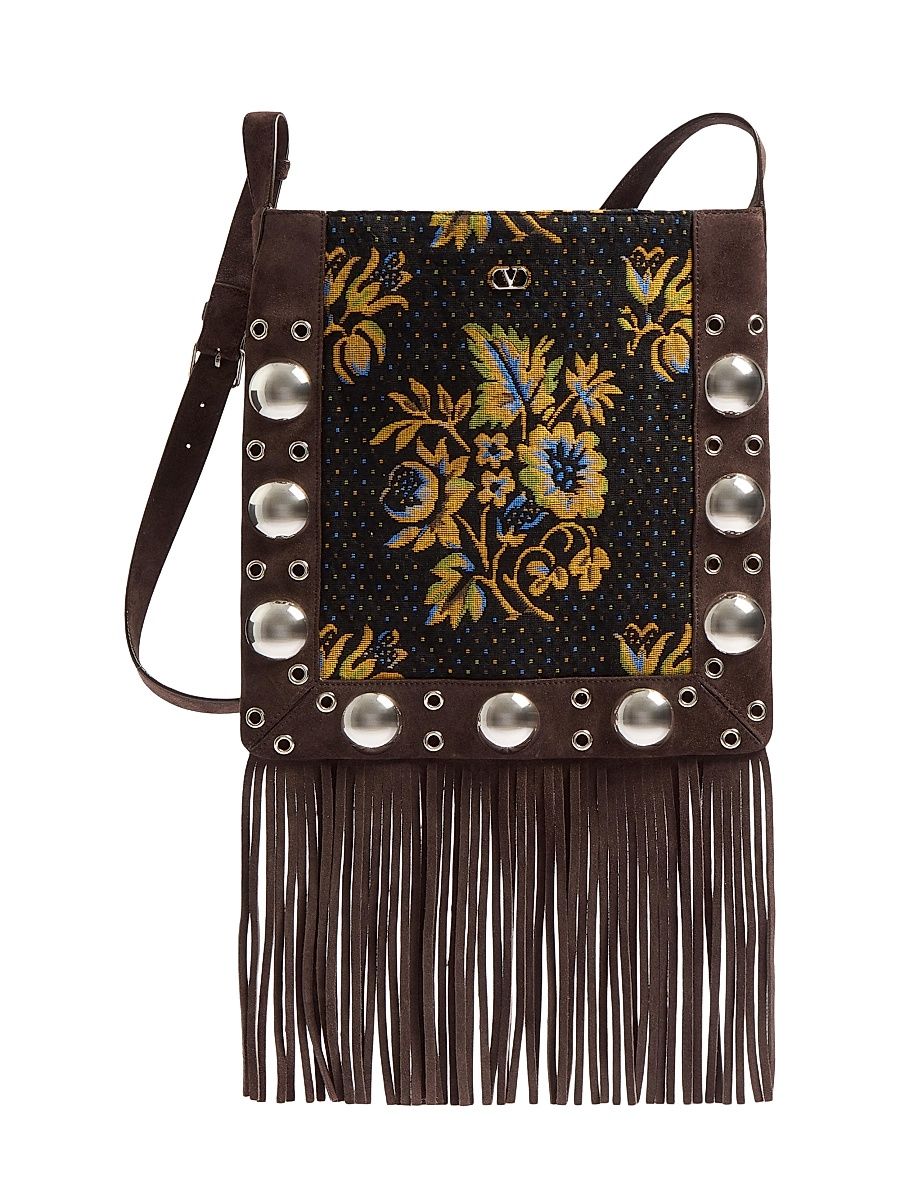 Men's Nellcote Shoulder Bag in Jacquard Fabric with Fringes - Multicolored