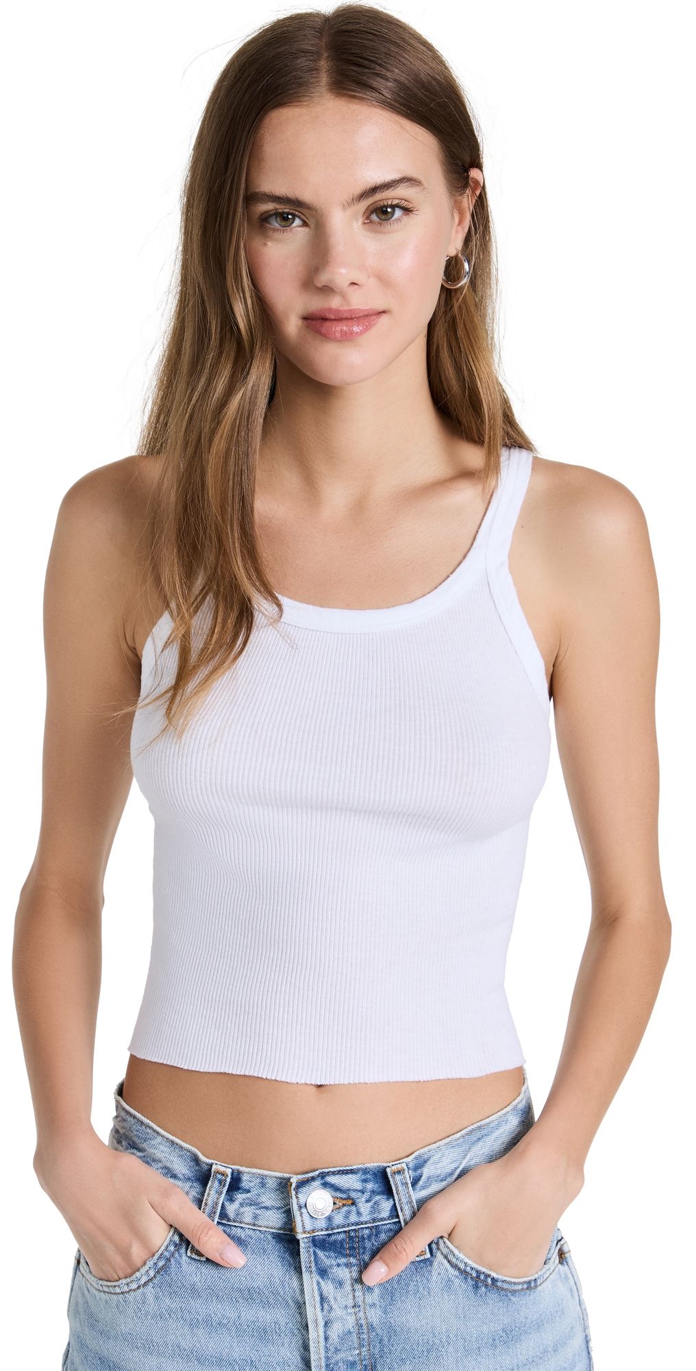 RE/DONE Cropped Ribbed Tank Optic White L
