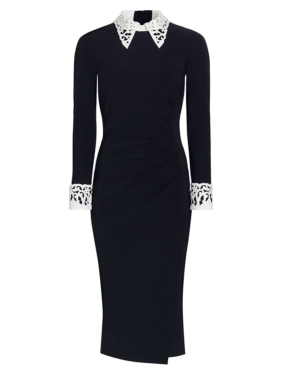 Women's Duchi Laser-Cut Trim Cocktail Dress - Black White - Size 8