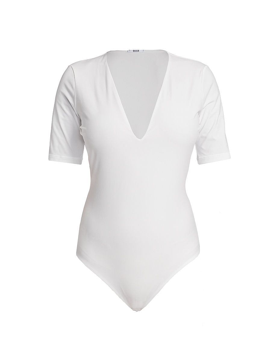Women's Deep V-Neck String Bodysuit - White - Size Small