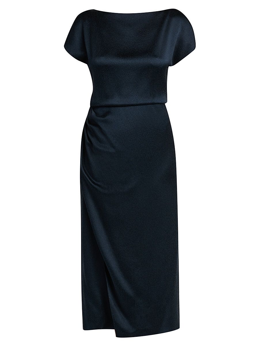 Women's Satin Draped Midi-Dress - Outer Space - Size 14