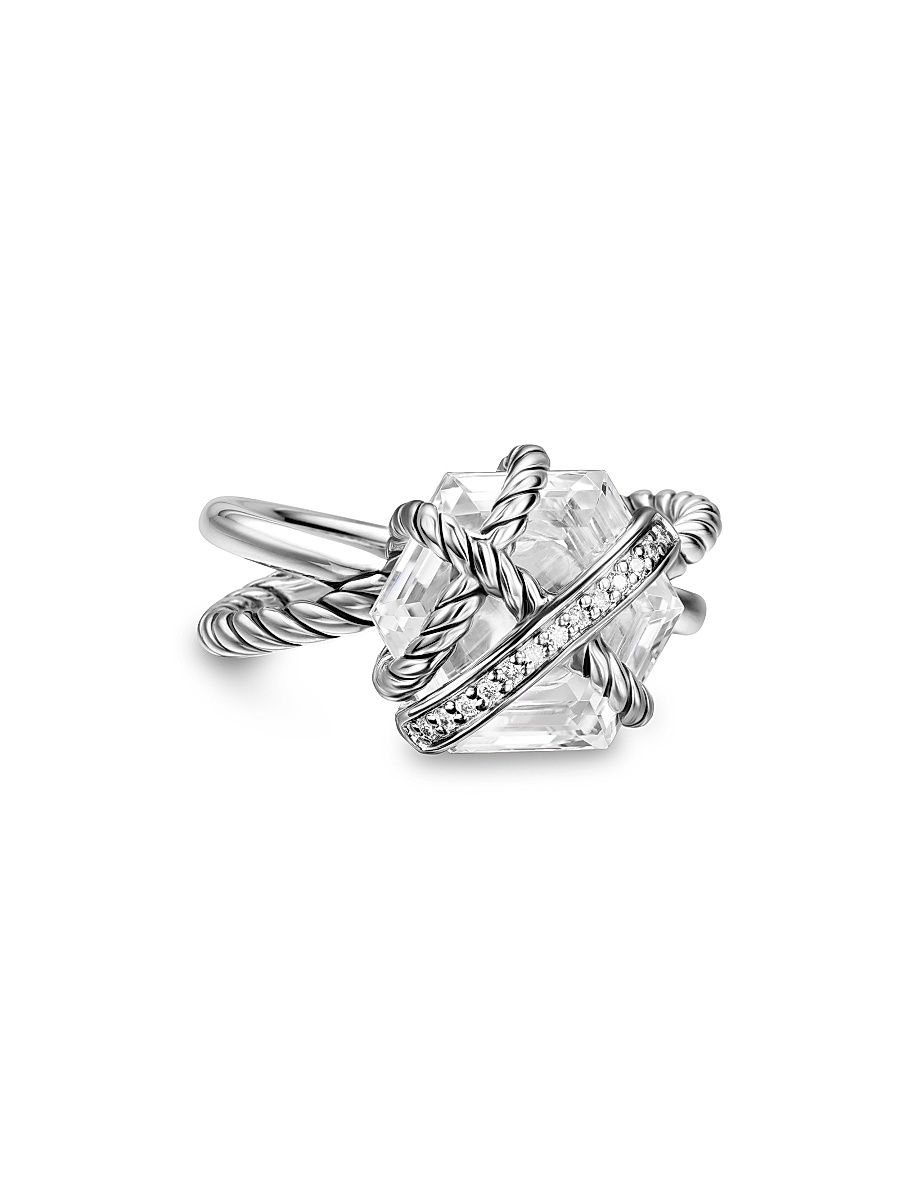 Women's Cable Wrap Ring in Sterling Silver - Crystal - Size 7