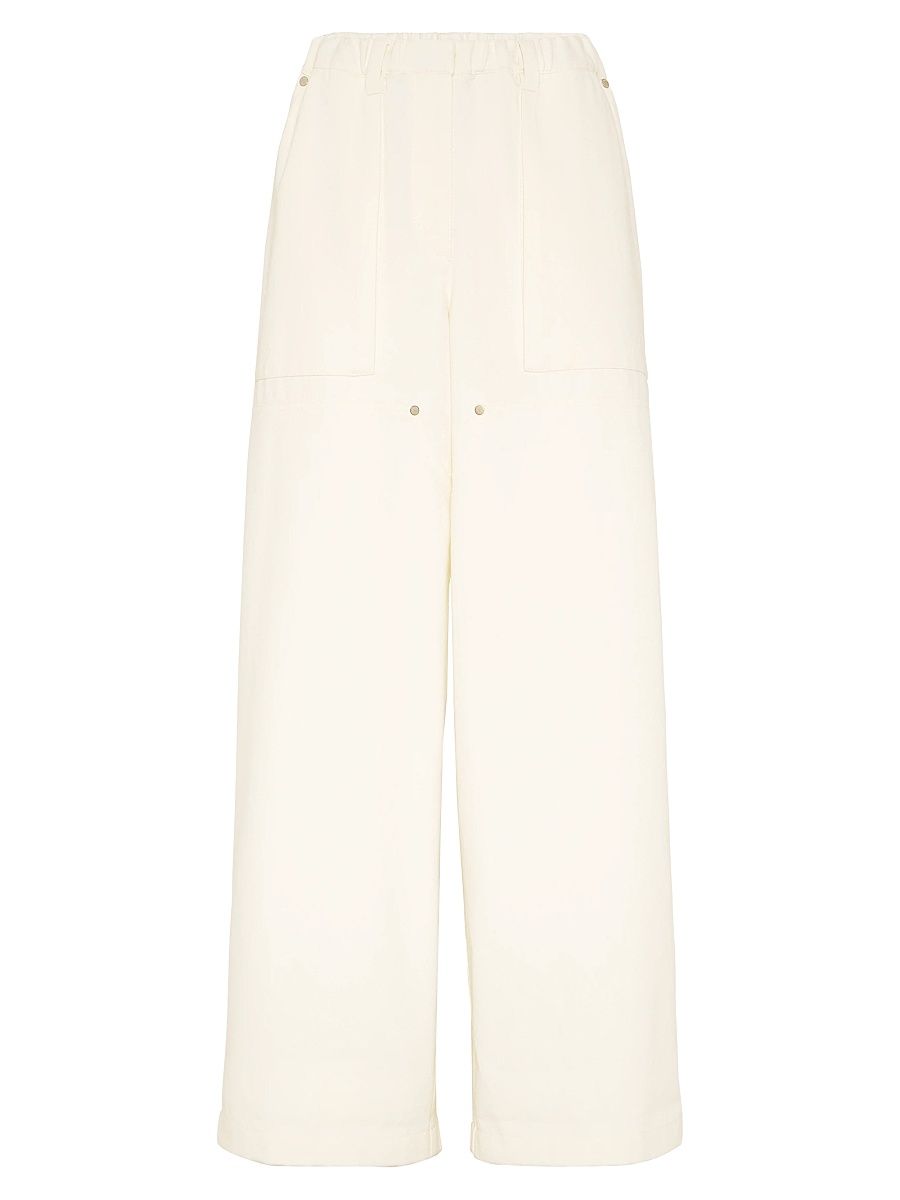 Women's Dyed Cotton and Wool Wrinkled Denim Utility Track Trousers with Monili - Panama - Size 14