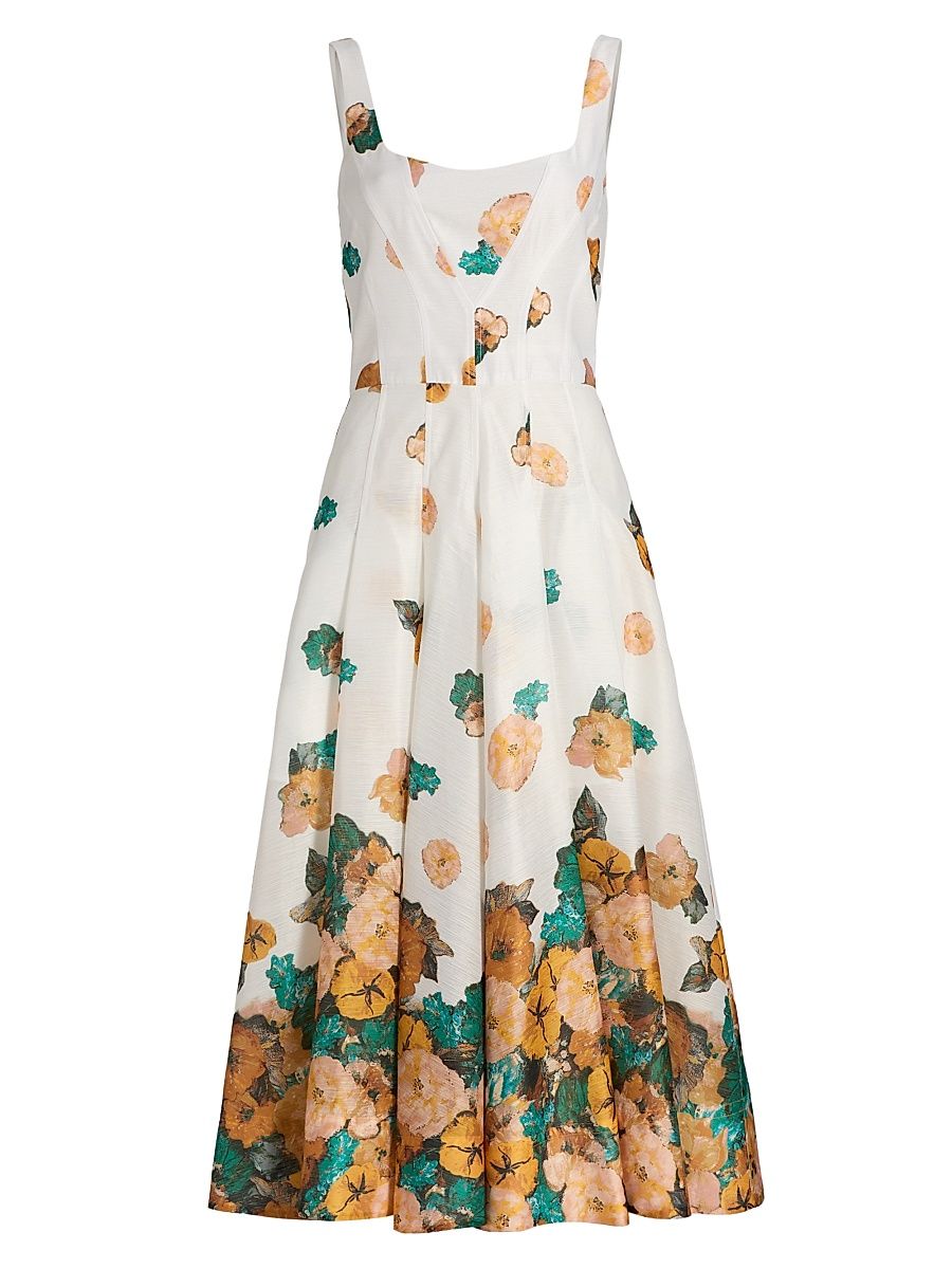 Women's Sun Floral Corset Midi-Dress - White Multi - Size 10