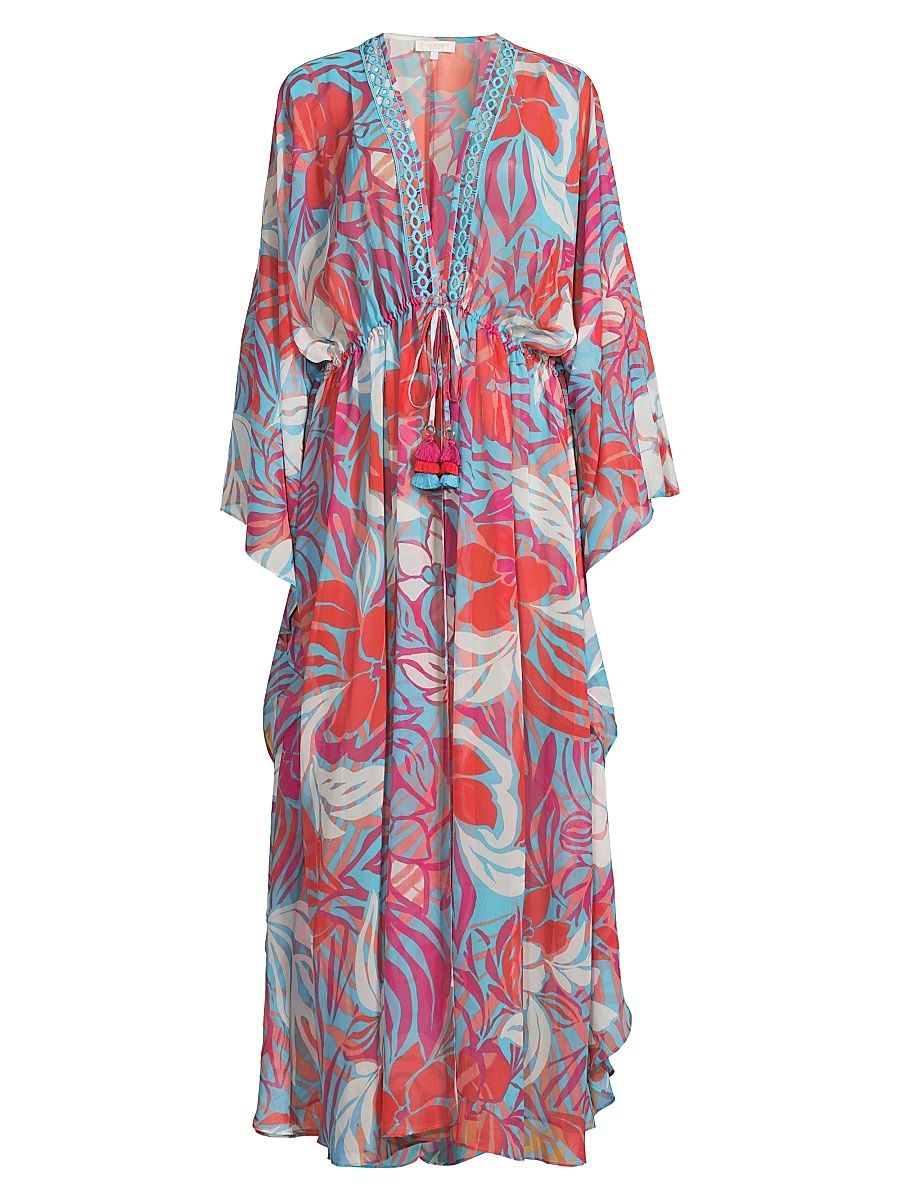 Women's Calypso Austin Maxi Coverup - Flame Multi - Size Small