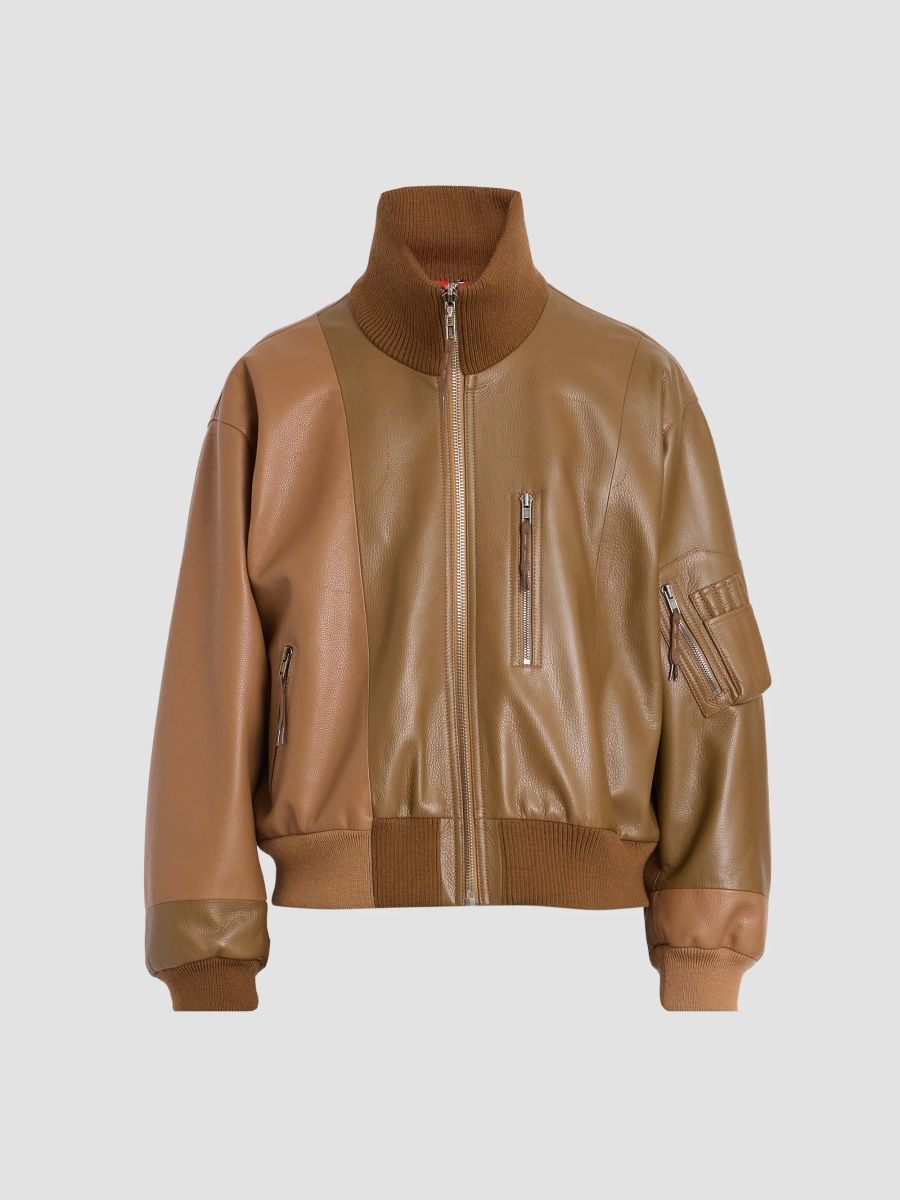 Maison Margiela Men's Spliced Leather Bomber Jacket - Brown - Size 40