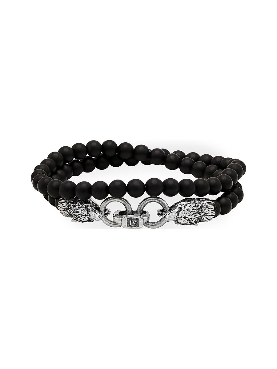 Men's Wolf Sterling Silver & Onyx Beaded Bracelet - Silver