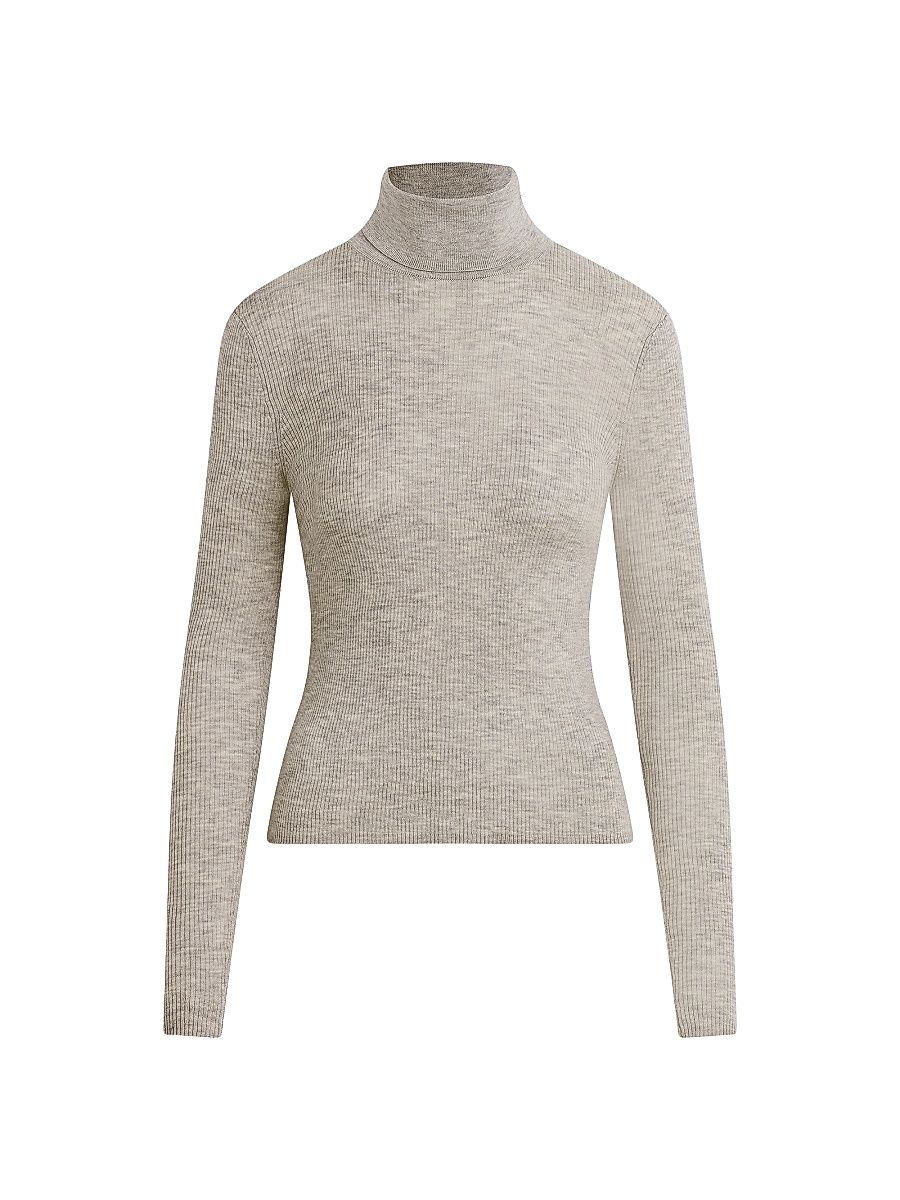 Women's Amelia Wool Rib-Knit Turtleneck Top - Melange Grey - Size XL