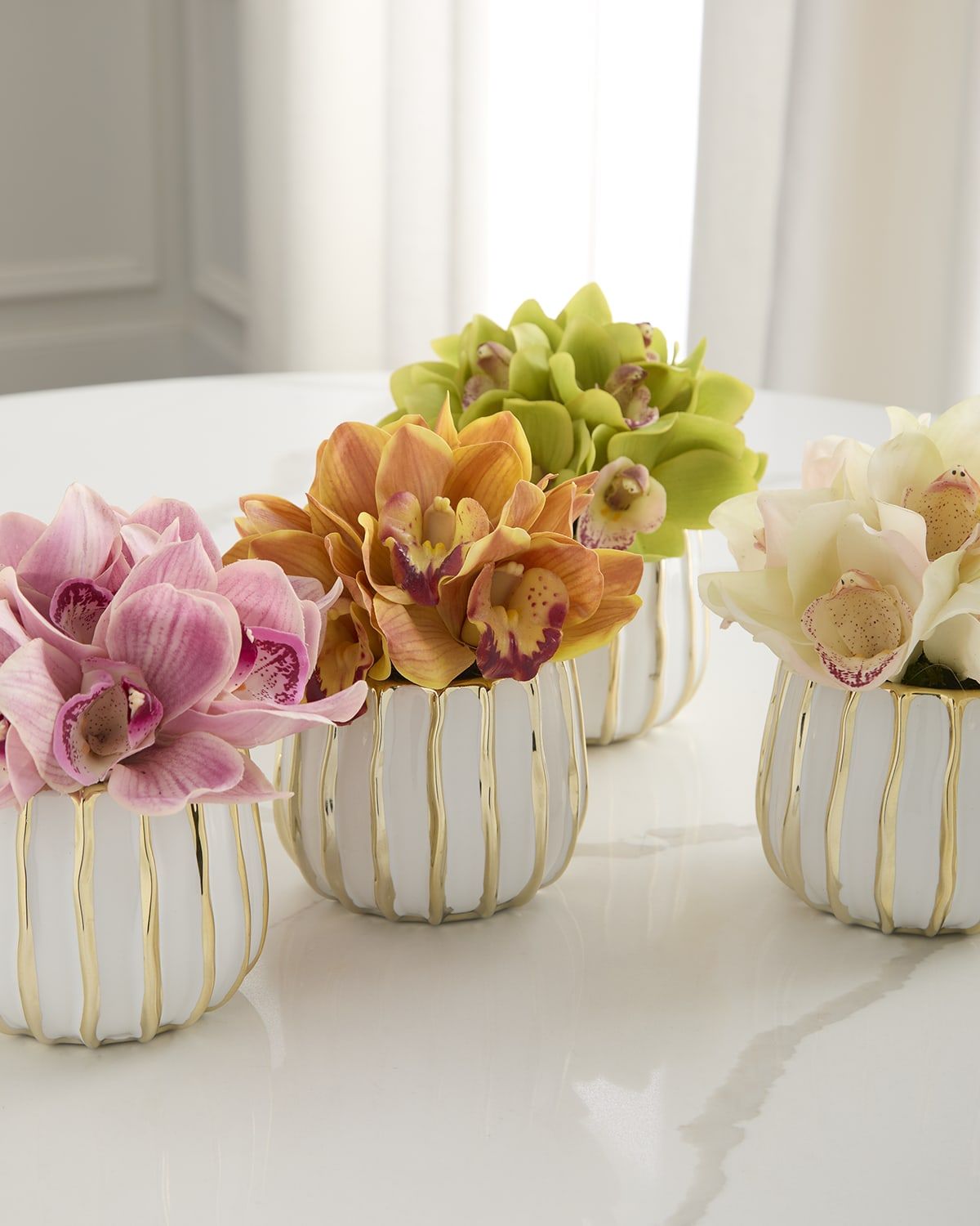 Cymbidium 8" Faux Floral Arrangement in Ceramic Pot