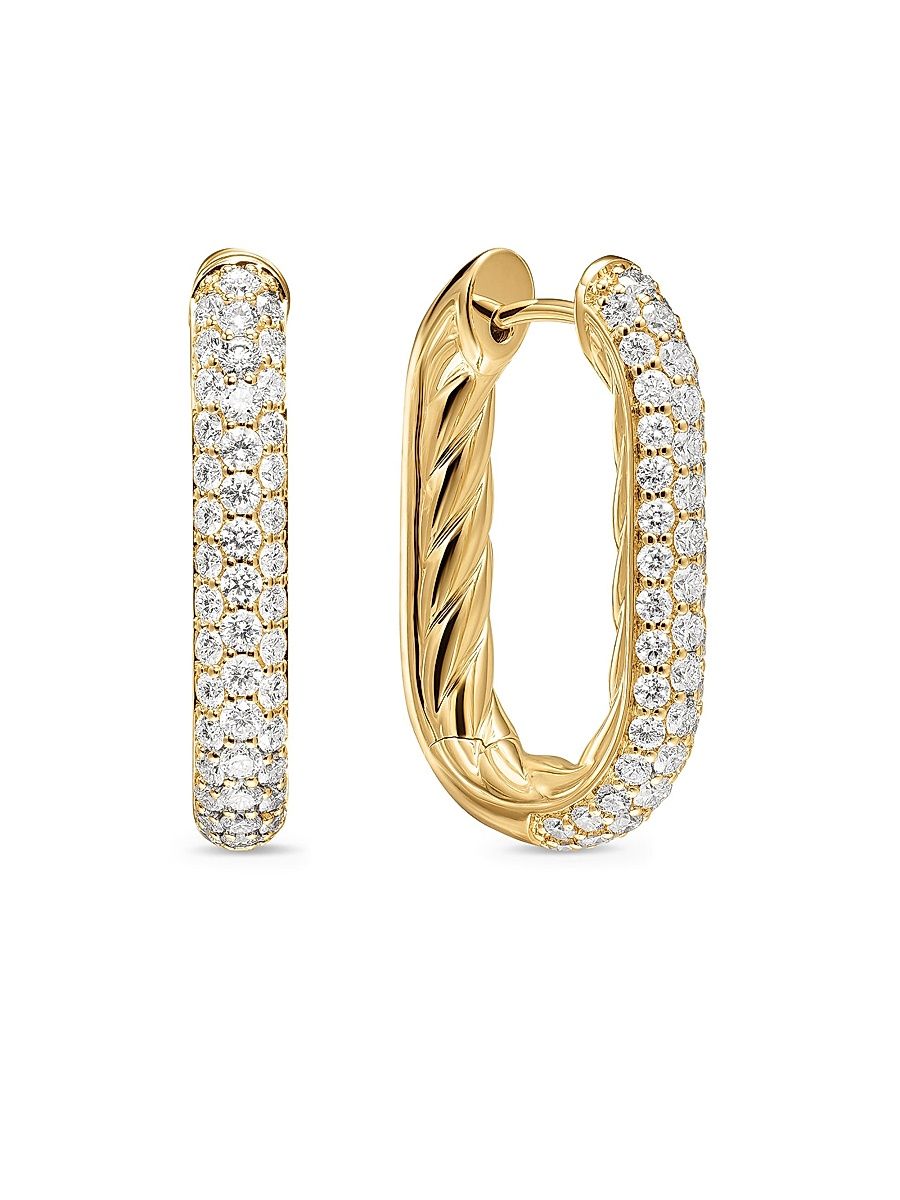 Women's Madison Smooth Hoop Earrings in 18K Yellow Gold with Diamonds, 24.3MM - Diamond