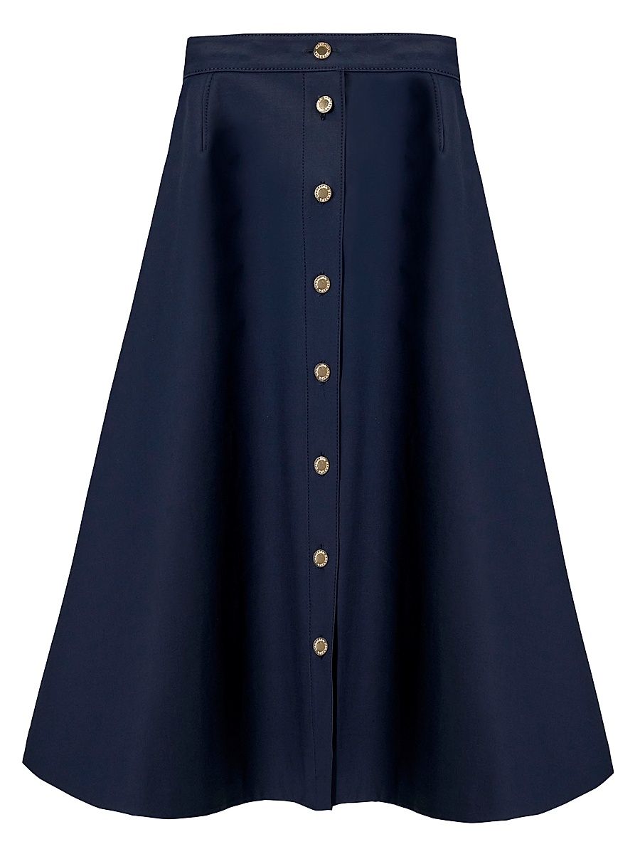 Women's Cabana Button-Front Stretch-Cotton Midi-Skirt - Midnight - Size 12