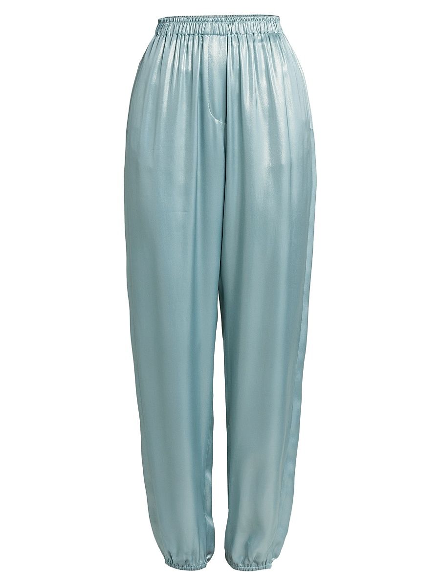 Women's Laminated Satin Joggers - Silver Cloud - Size 4