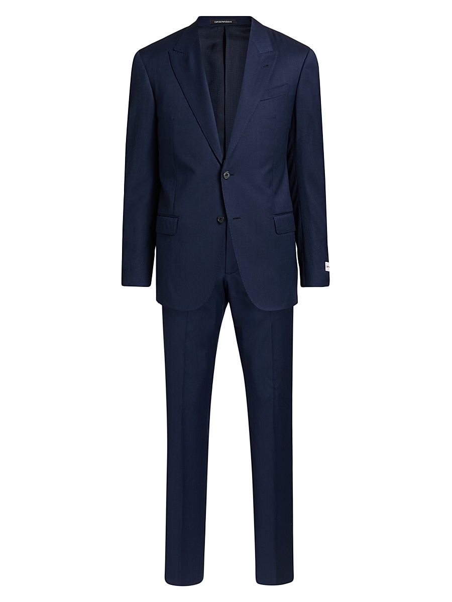 Men's G-Line Herringbone Wool Single-Breasted Suit - Blue - Size 38