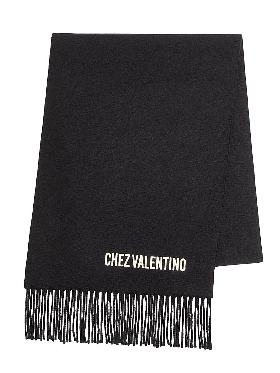 Men's Wool Scarf with Chez Embroidery - Black Butter