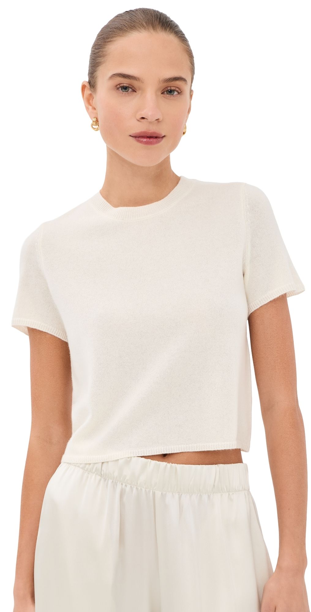 Sablyn Charleston Relaxed Crewneck Cashmere Tee Gardenia XS