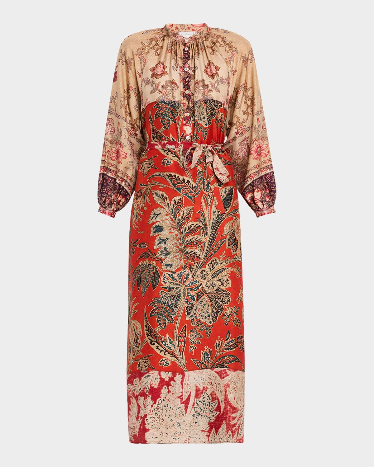 Floral-Print Silk Midi Dress