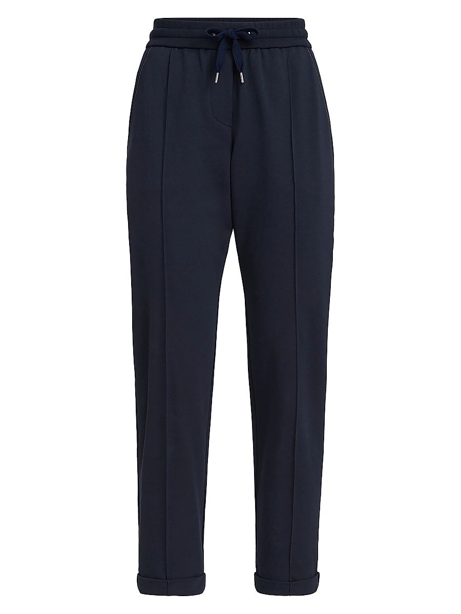 Women's Stretch Cotton Lightweight French Terry Track Trousers with Monili - Blue - Size XXXXXL