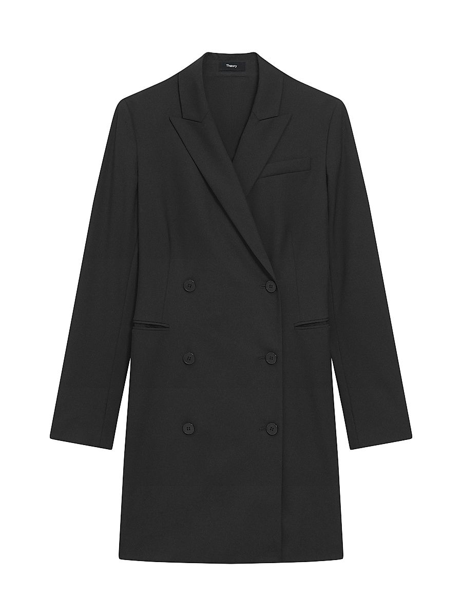 Women's Stretch-Wool Double-Breasted Blazer Dress - Black - Size 6