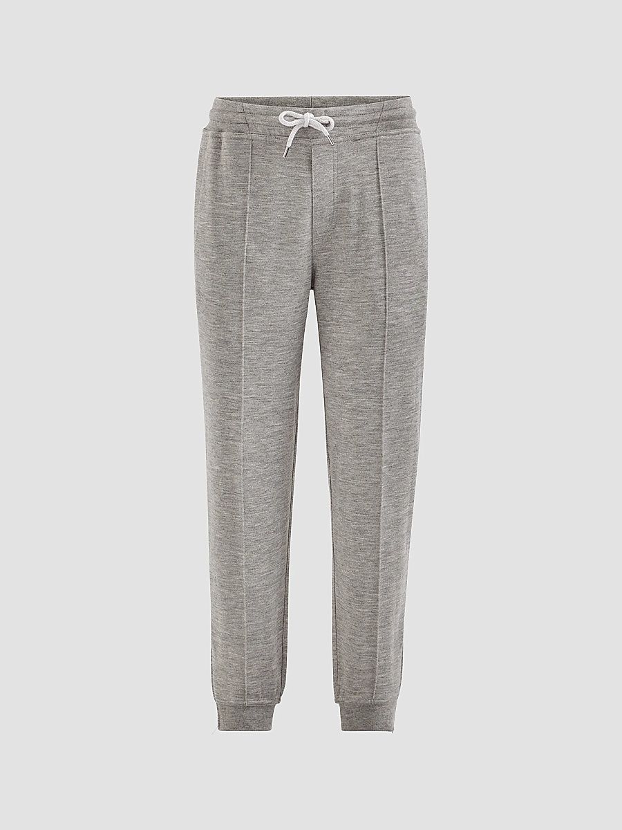 Men's Cashmere and Silk French Terry Trousers with Elasticated Zipper Cuffs - Grey - Size XXXXL