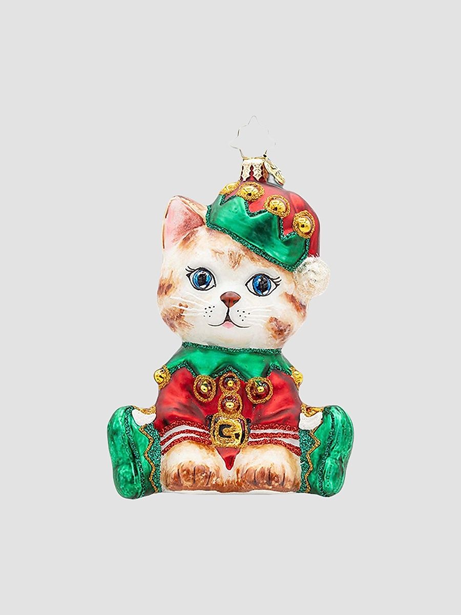 Holly Jolly Kitty Glass Ornament