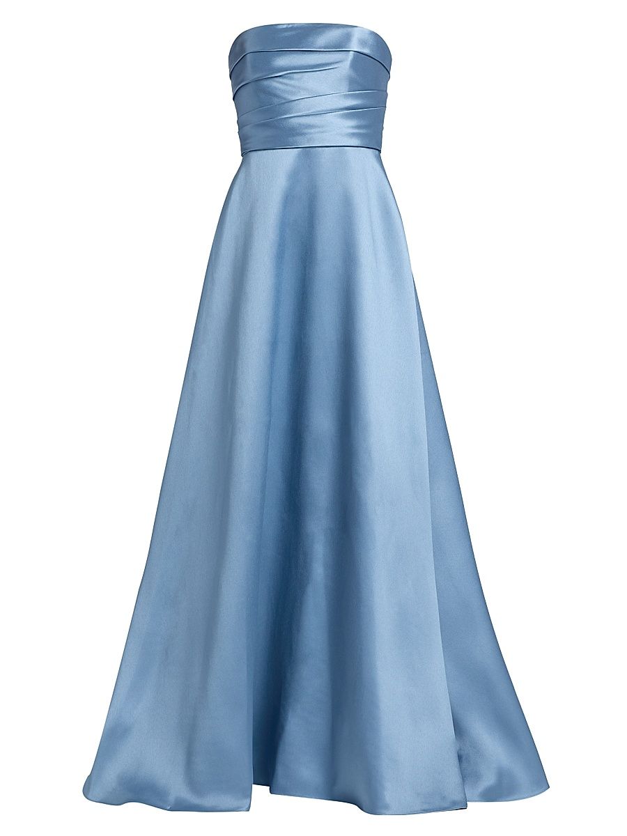 Women's Satin Strapless Fit & Flare Gown - Smokey Blue - Size 16