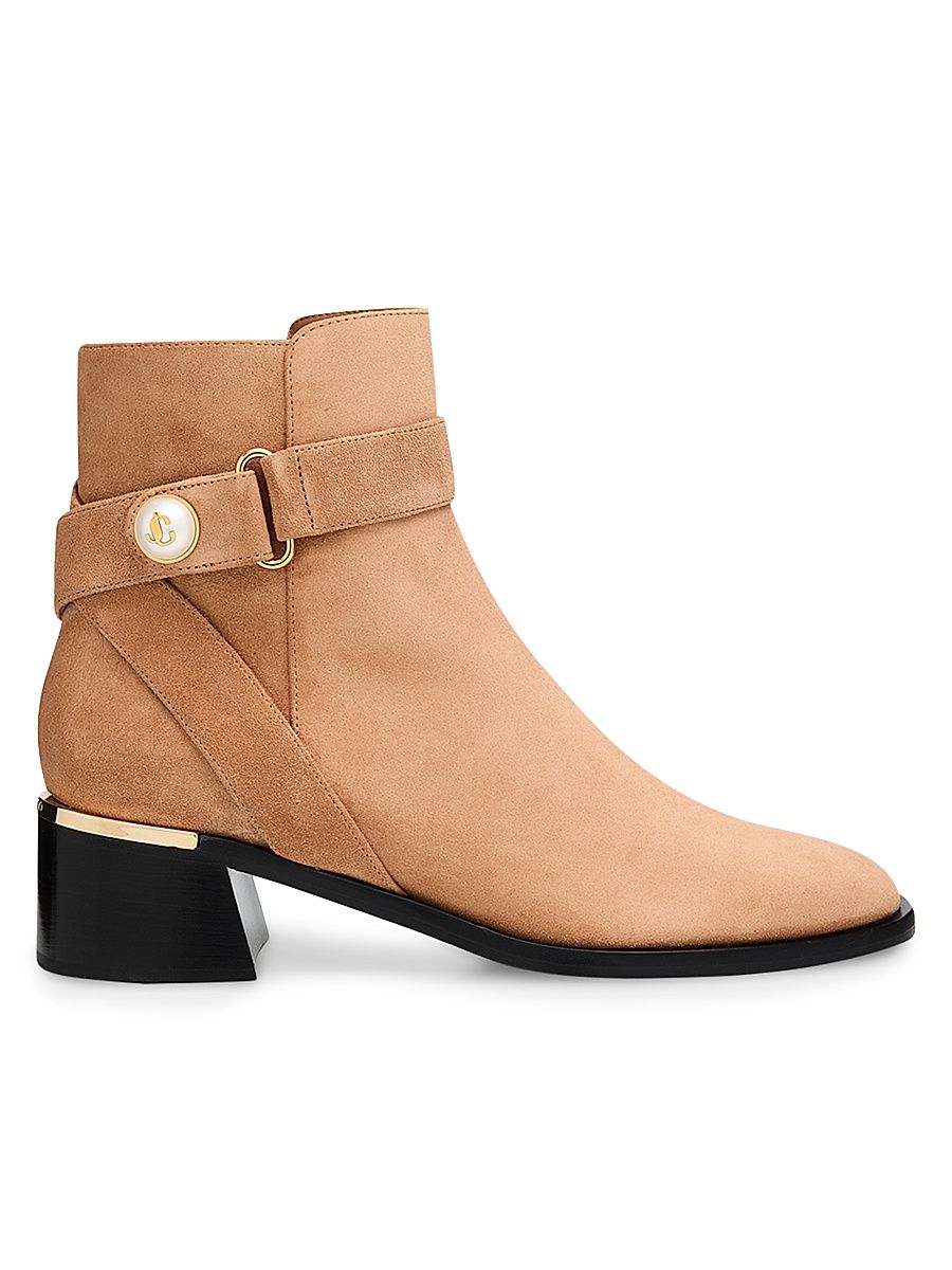 Women's Noor 45MM Suede Pearly-Button Ankle Boots - Brown - Size 10.5