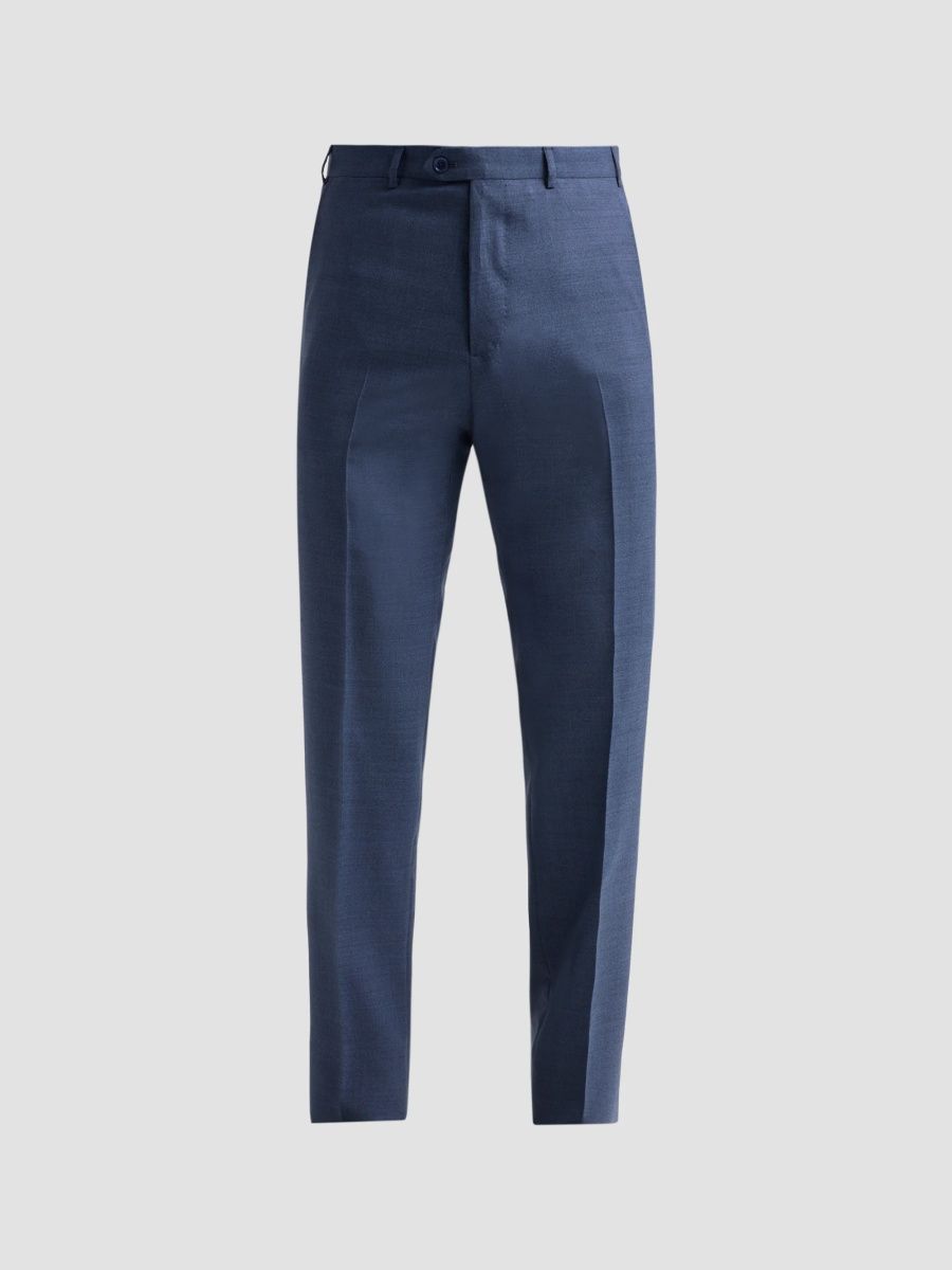 Emporio Armani Men's Textured Wool Trousers - Blue Avio Melange - Size 42