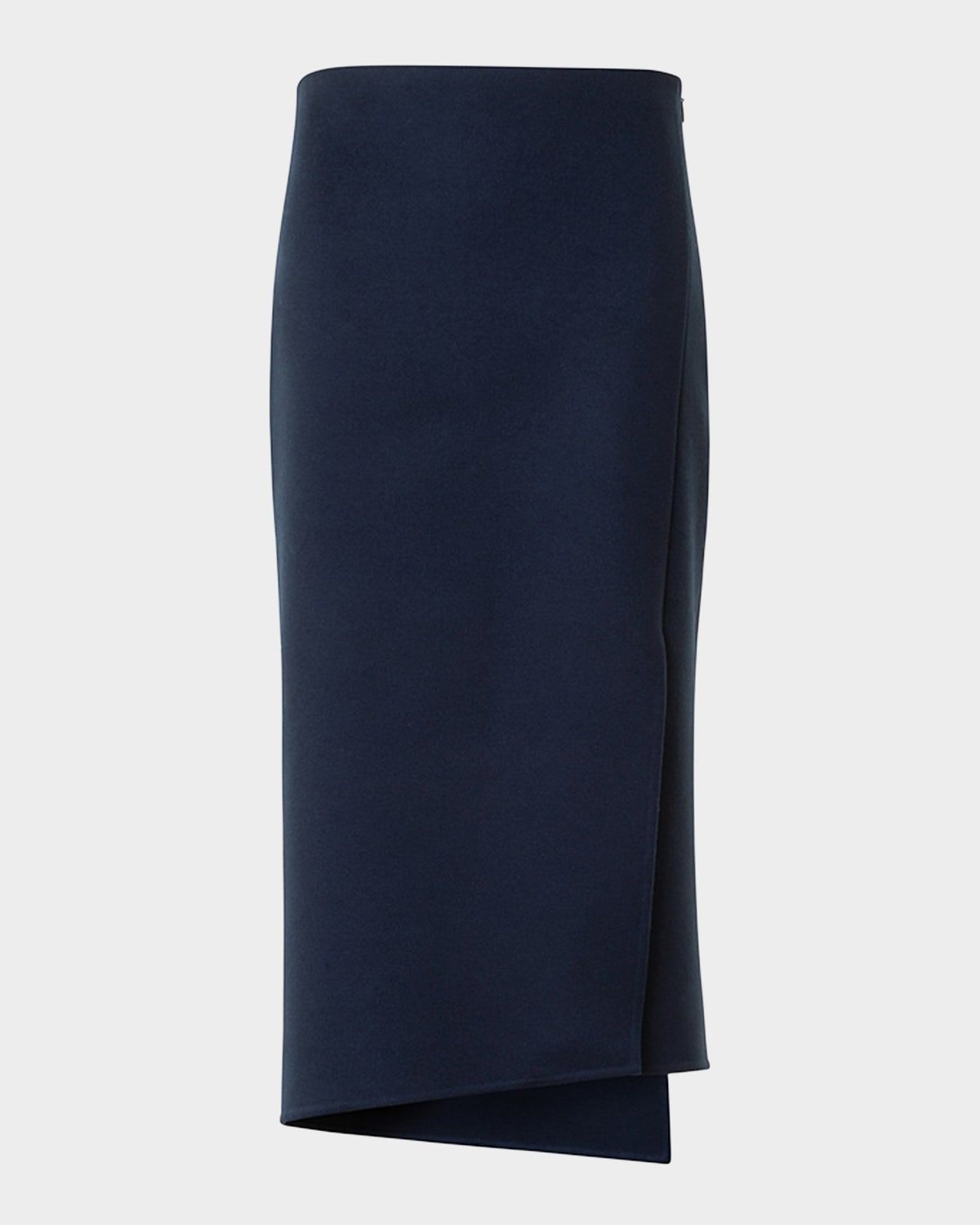 Asymmetric Trapezoid Wool Flannel Double-Face Midi Skirt
