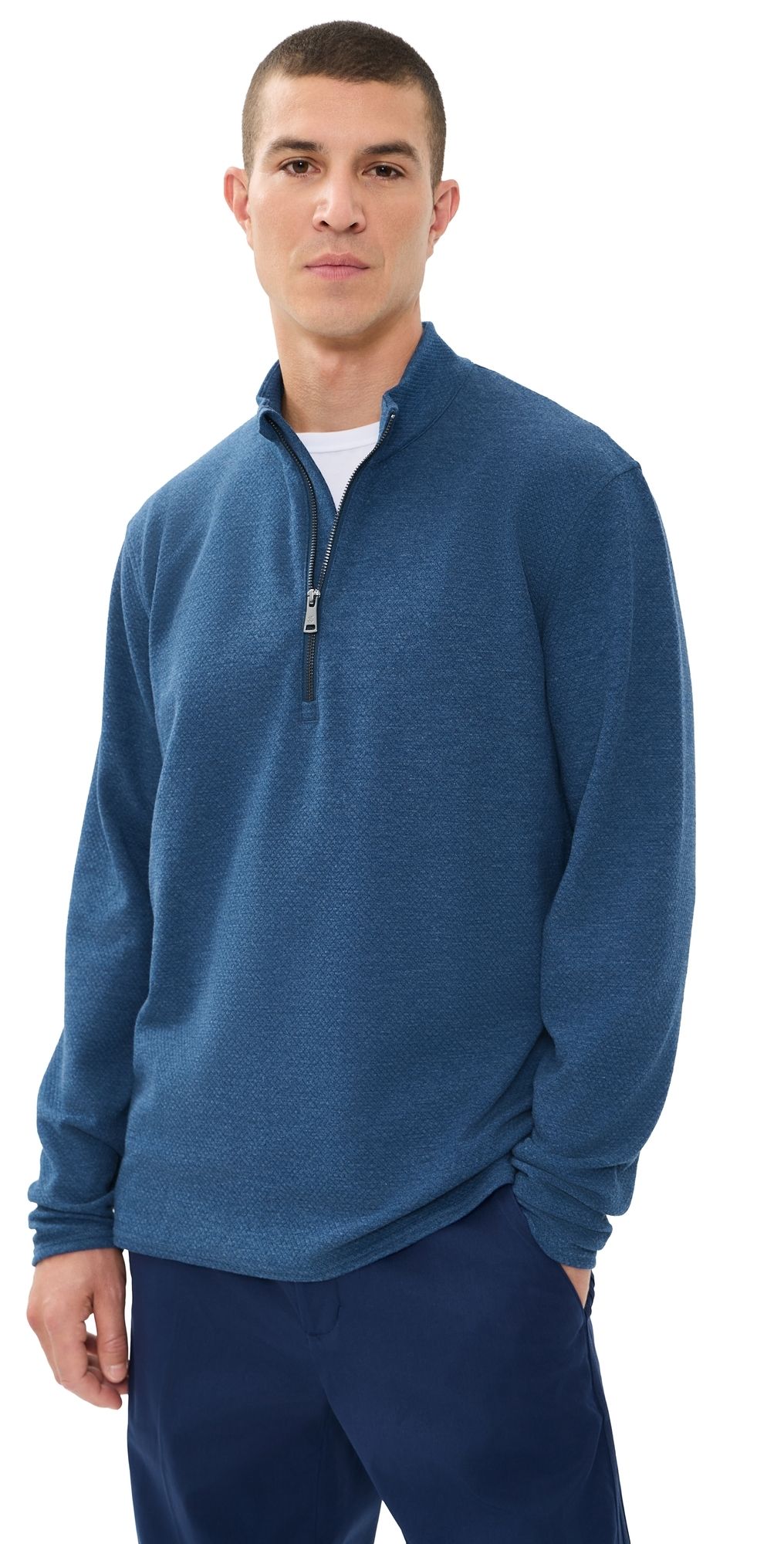 Greyson Troy Textured Fleece Quarter Zip Shirt Midnight Falcon XL