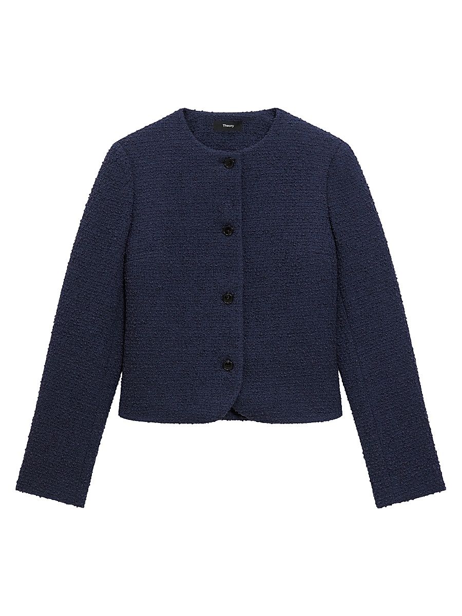 Women's Clean Collarless Tweed Jacket - Nocturne Navy - Size 0