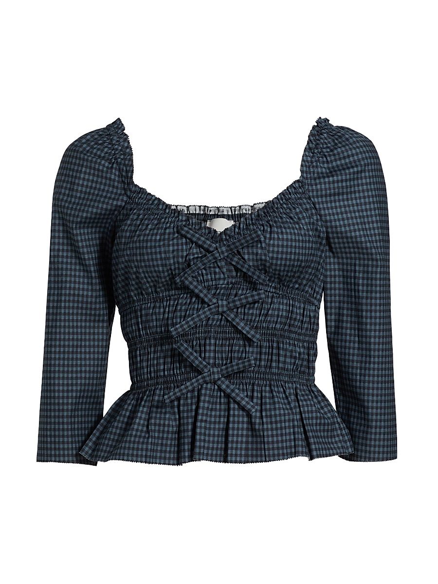 Women's Lauryn Gingham Peplum Top - Dark Slate Check - Size 10