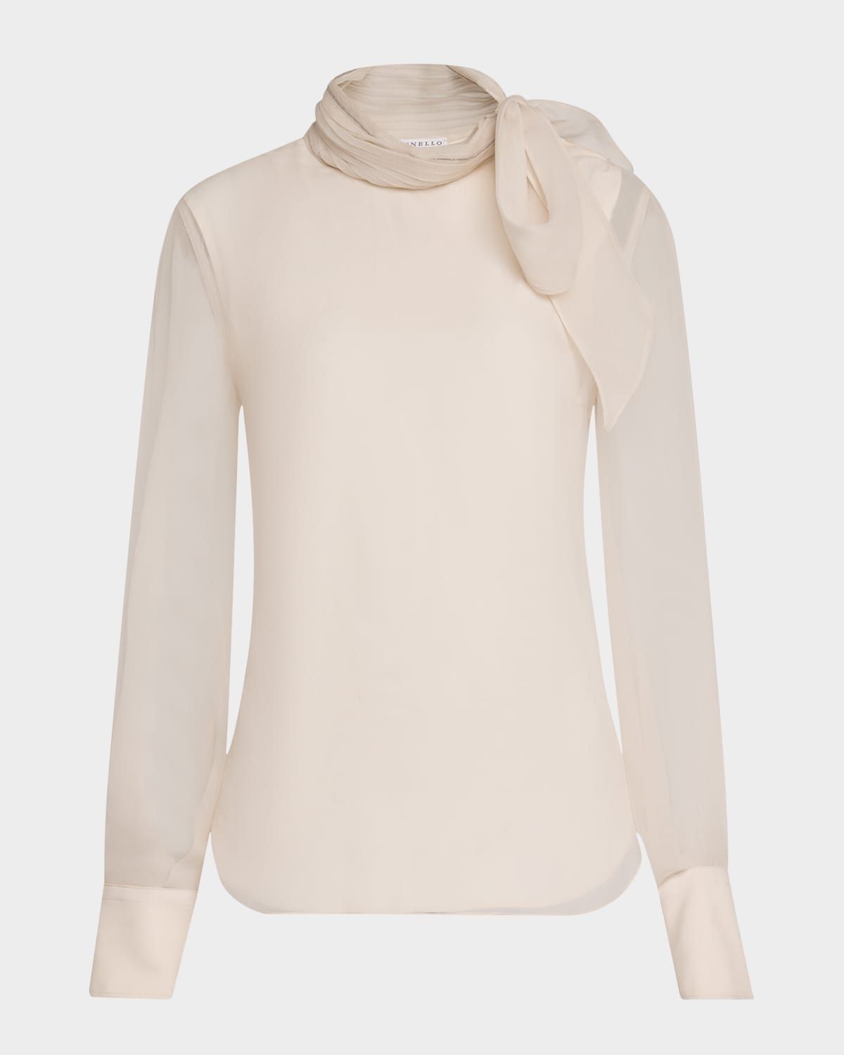 Monili Neck-Scarf Organza Long-Sleeve Top